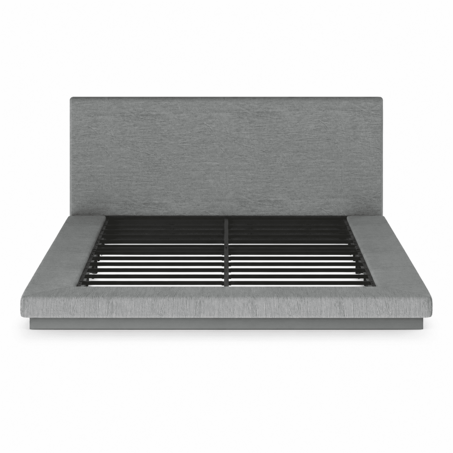 Miniyam Queen Modern Upholstered Platform Bed Frame with Padded Headboard, Floating Style Bed with Metal Slat Support, Gray