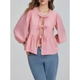 thumbnail image 5 of ZAXARRA Tie Front Tops for Women Puff Sleeve Casual Loose Shirt Cardigan Babydoll Ruffle Hem Blouse Party Club Streetwear, 5 of 8