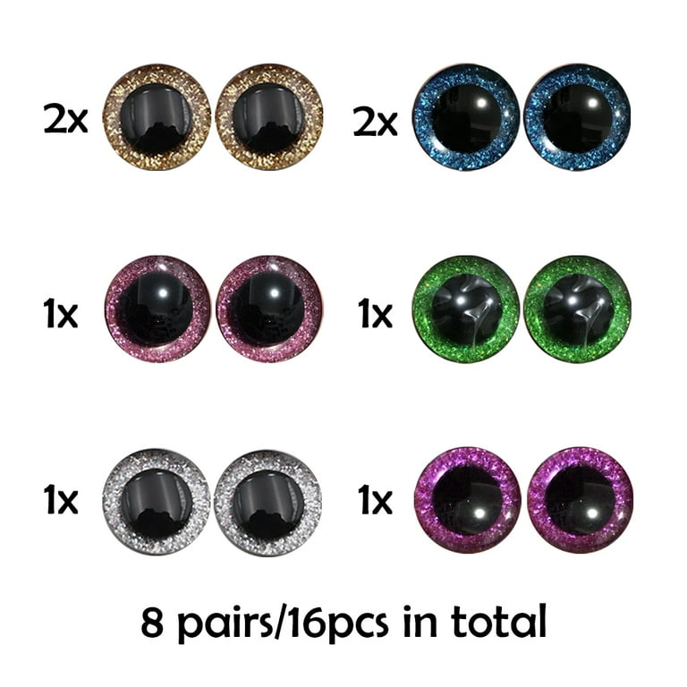 20sets 12/14/16/18/20/25/30mm Safety Eyes with Eyelashes-Flashing Eyes  Plastic Safety Eyes - (Color: Green/Size: 16mm)