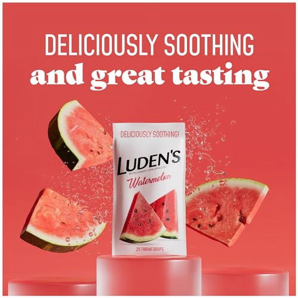 Luden's Watermelon Throat Drops, Sore Throat Relief, 25 Count, 6 Packs