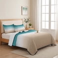 thumbnail image 5 of Twin Quilt Set 68''x86'', Teal Beige Ombre Cream Lightweight Bedspread Coverlet Set with 2 Pillow Shams, Modern Turquoise Abstract Art Breathable All Season Quilt Bedding for Dorm/Bedroom, 5 of 9