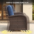 thumbnail image 3 of POCASSY Patio Furniture Sets with Fire Pit, Brown Wicker Patio Furniture with Glider Loveseat, Patio Swivel Glider Chair, Propane Firepit Table, 5-Piece Outdoor Conversation Set for Deck in Blue, 3 of 14