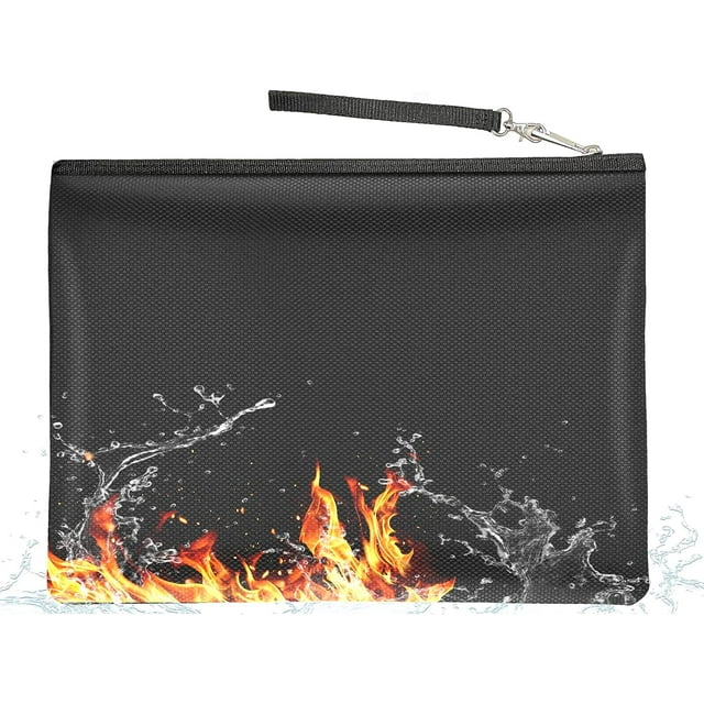 Wolfrail Fireproof Document Bag (13.4x9.8in). Fireproof and Waterproof Money Bag. Fireproof Bag with Zipper for Valuables. Fire Safe Storage Pouch for Passport. Cash. Jewelry. File. Key.
