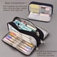 thumbnail image 5 of Estuche para lápices de gran capacidad, 3 compartimentos, bolsa de cosméticos para maquillaje de lona para adolescentes, adultos, niños, niñas, estudiantes escolares, organizador de oficina (negro), 5 of 5