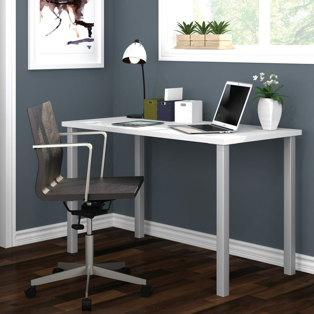 Bestar 24" x 48" Table with square metal legs in White