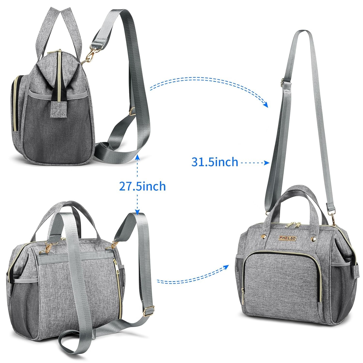 DEFAHN Small Diaper Backpack, Waterproof Crossbody Bag, Tote Bag  for Travel, Gray