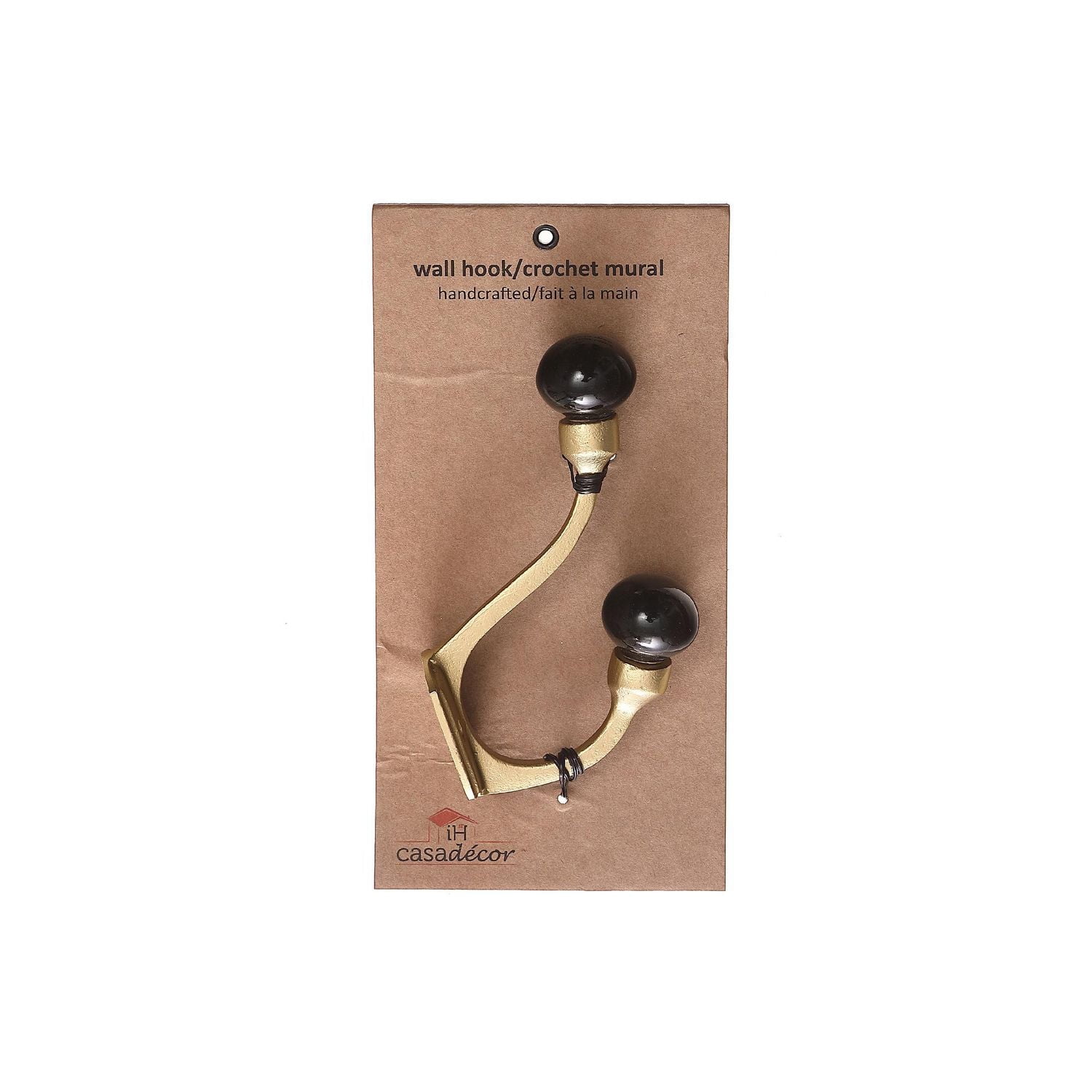 Iron Hook With Ceramic Black Knob (Gold) - Set of 4