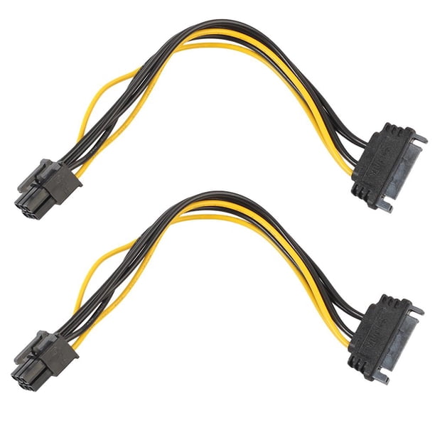 Kuymtek 2pcs 15pin SATA a 6pin PCI-e PCI Express Cable adaptador para tarjeta de video Kuymtek Componentes de la computadora