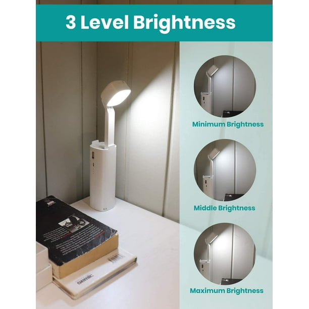 Lampe de Bureau LED Portable & Pliable, Lampe de Bureau sans Fil Lampe LED  Rechargeable