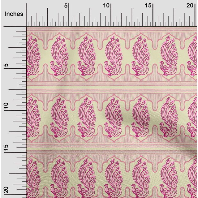 oneOone Tissu en Mousseline de Viscose, Tissu Imprimé à Blocs Paon, 1 Yard, 42 Pouces de Large
