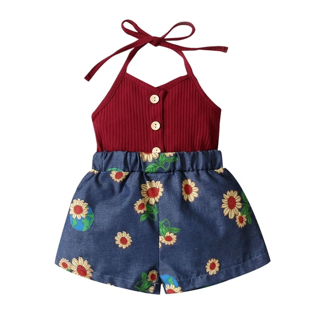 TZEWGL Printed Backless Sunflower Suspender Jumpsuit For Toddler Hot Spring Vacation Beach size 6-9M