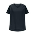 thumbnail image 4 of Olyvenn Linen Shirts for Women Summer Vintage Plain T Shirt Beach Vacation Boho Tops Trendy Vneck Tees Casual Loose Fit Tshirt Black S, 4 of 6