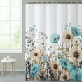 thumbnail image 2 of SUNOLIFE Spring Floral Shower Curtain,Teal Flowers Waterproof Polyster Bathroom Curtain, 60x72 in, 2 of 4