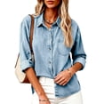 thumbnail image 6 of Enjoytime Denim Blouses for Women Dressy Casual Collared Button Down Shirts Fall Trendy Long Sleeve Tops, 6 of 8