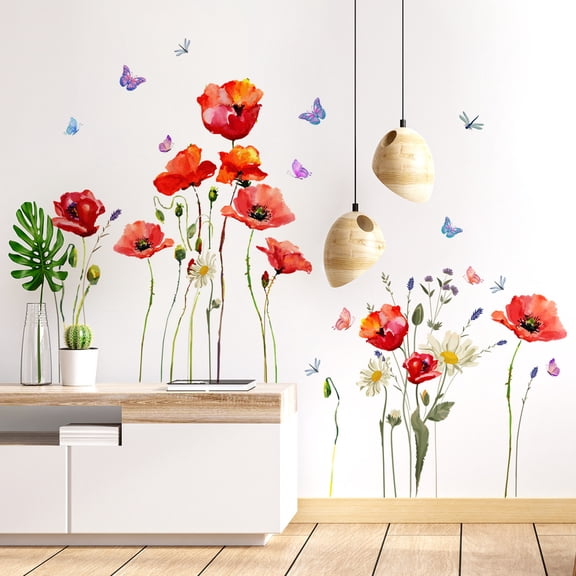 Colorful Wall Decals Vinyl Butterfly Flowers Wall Stickers Removable Floral Wall Murals Peel and Stick Flower Wall Art Decor