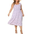 thumbnail image 2 of Agnes Orinda Women's Plus Size Square Neck Sleeveless Floral Flowy Stretchy Waist Midi Dresses 2X Purple, 2 of 5