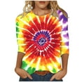 thumbnail image 2 of Fznquz Crewneck Shirts Women Tie Dye 3/4 Sleeve Tee Loose Fit Rainbow Casual Tops Womens S, 2 of 5