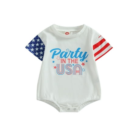 

4th of July Infant Baby Boy Girl Romper Letters Print Short Sleeve Onesie Bodysuits Independence Day Summer Clothes