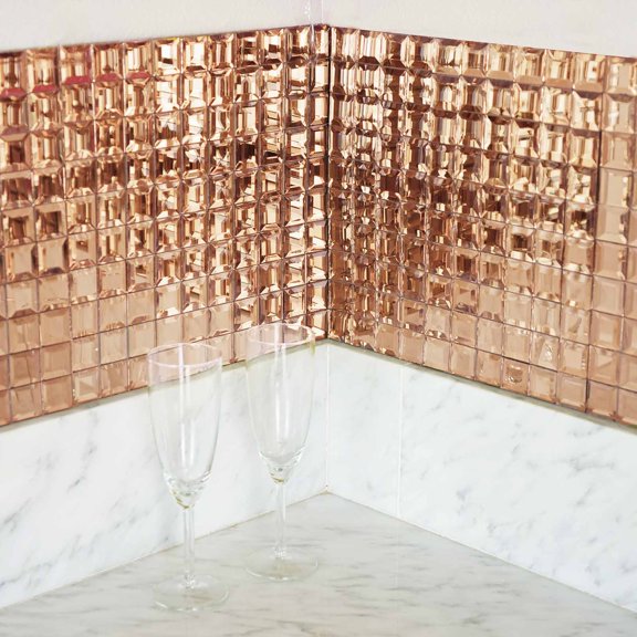 Efavormart Pack of 10 - 12"x12" Rose Gold Peel and Stick Backsplash Mirror Wall Tiles