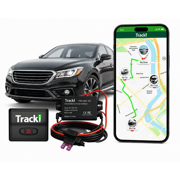 Tracki 12-24V to Micro USB Vehicle Car Marine Wiring Cable & Power Stabilizer for GPS Tracker, Dashcam