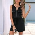 thumbnail image 4 of Gdvsclr Womens Summer Sleeveless Zipper Pocket Casual Shorts Jumpsuit Black XL, 4 of 8