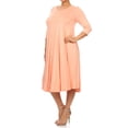 thumbnail image 2 of Women's Plus Size Casual 3/4 Sleeves Basic A-Line Pleated Solid Midi Dress, 2 of 6