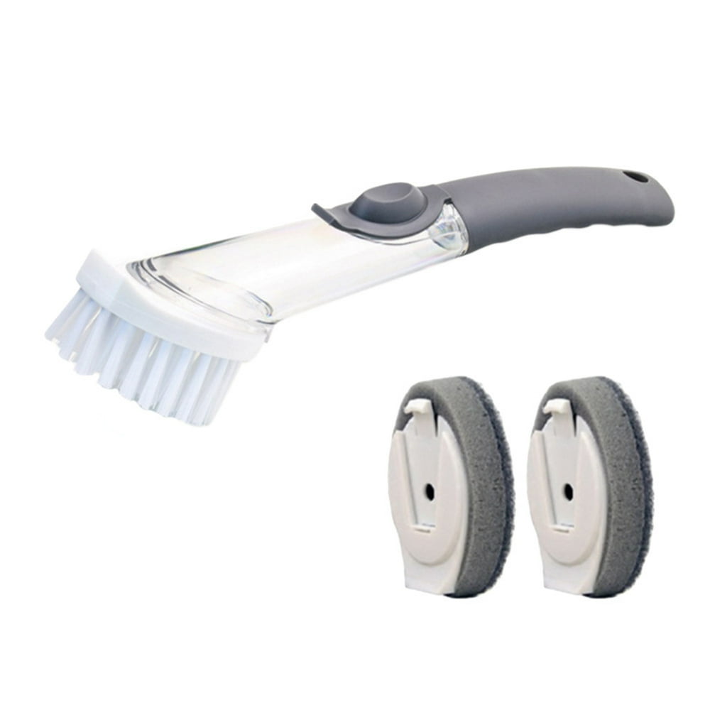 Dish Brush with Soap Dispenser Kitchen Press Cleaning Scrub Pot Brush Set with Long Handle