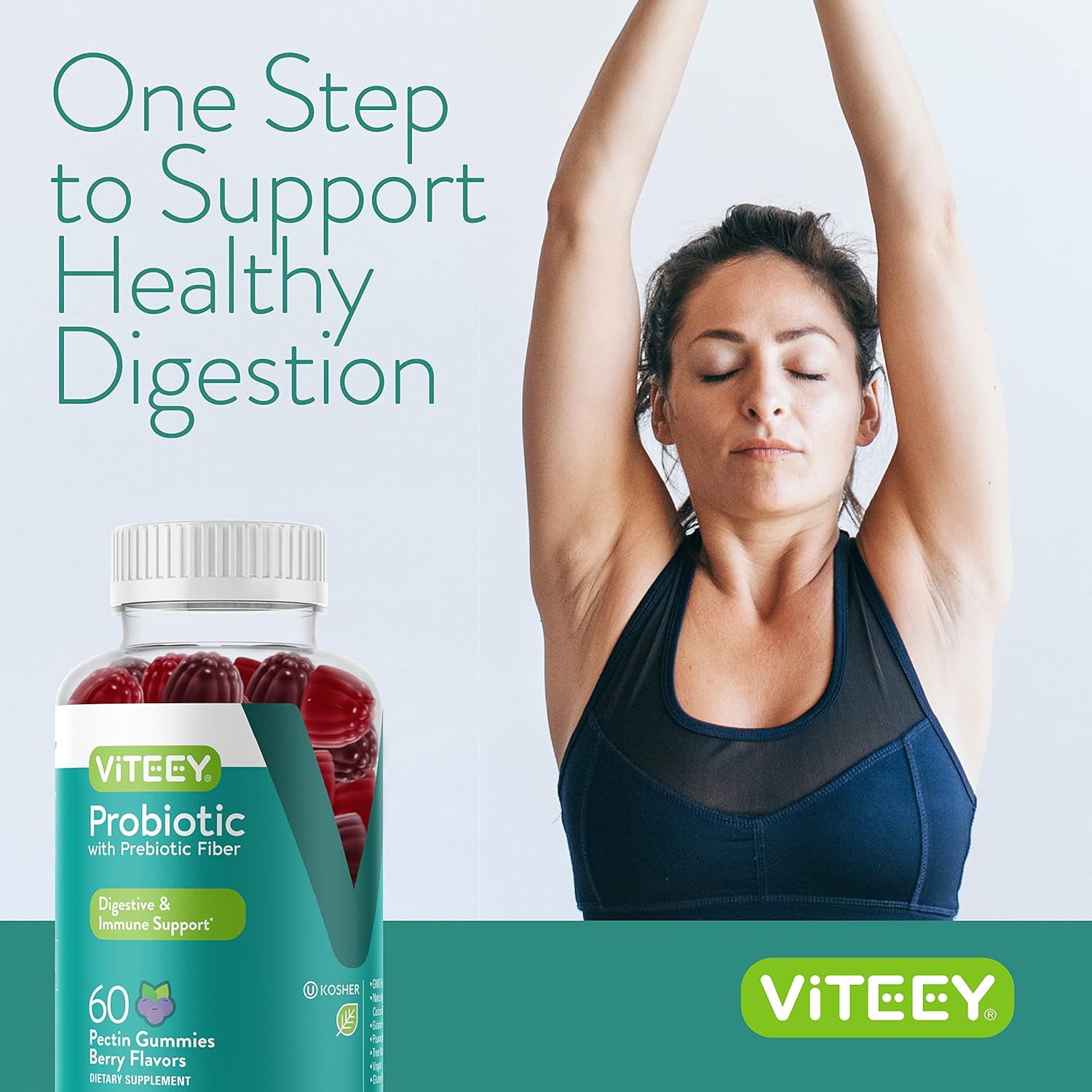 VITEEY Probiotic Gummies with Prebiotic Fiber, Gut & Immune Support, Berry Flavor 60 Count, 2 Pack