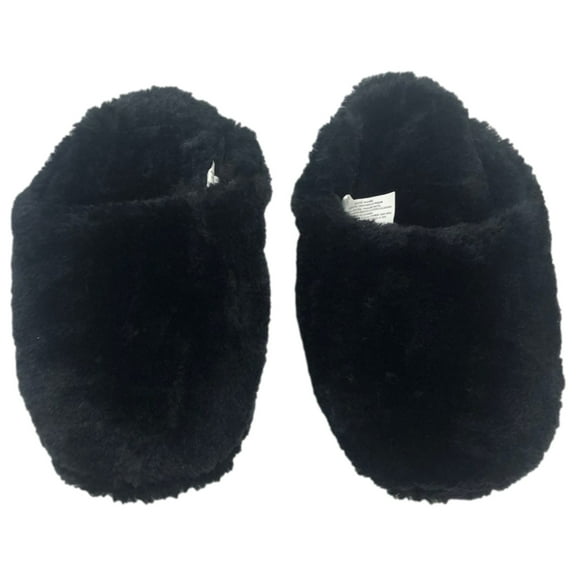 Womens Plush Fuzzy Black Slippers Suffs Small (5-6)