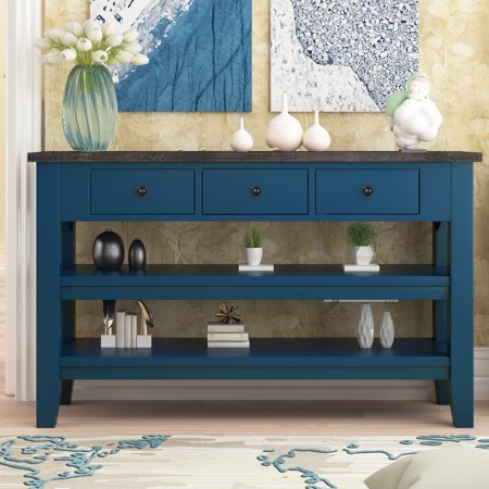 CoSoTower 48'' Modern Console Table Sofa Table for Living Room with 3 Drawers and 2 Shelves, Solid Wood Top, Pine, As Same As Wf212303Aav