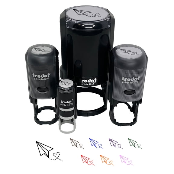 Paper Airplane with Heart Self-Inking Rubber Stamp Ink Stamper - Fuchsia Ink - Medium 1 Inch