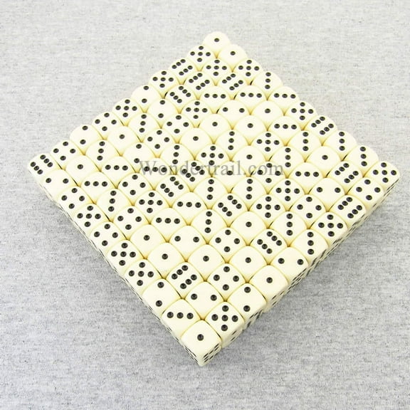 Ivory Opaque Dice with Black Pips D6 16mm (5/8in) Bulk Pack of 200 Koplow Games