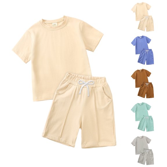 Boys Summer Outfit Short Sleeve T-Shirts and Drawstring Shorts Boys Back to School Clothes Boys Two Piece Set Size 1-8 Years
