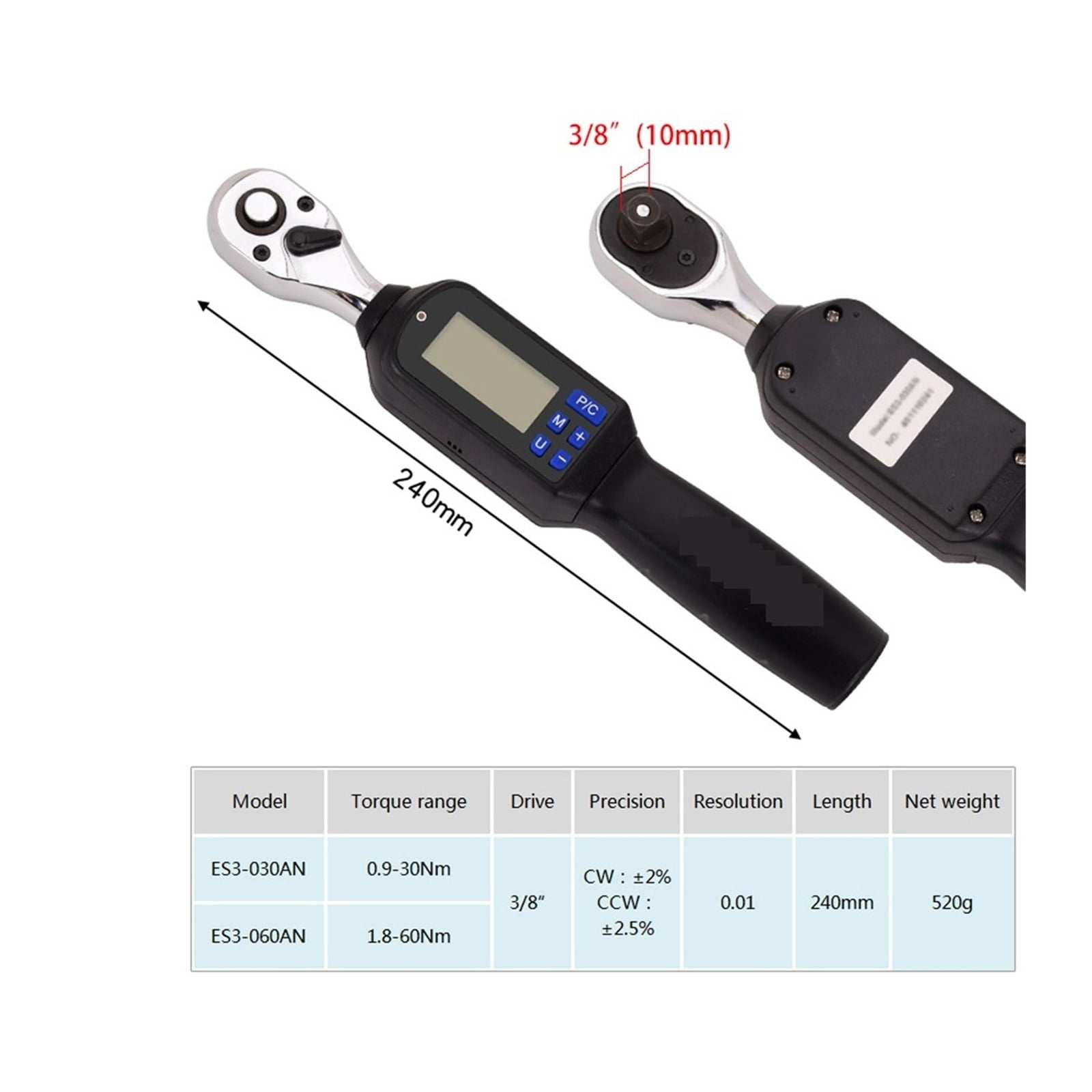 Handheld Digital Torque Wrench Large Screen With Backlight Sound LED Alarm Real-time Peaks Measurement Four Units Switching ,Versatile Torque Units