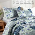 thumbnail image 3 of Whale Flotilla Reversible Patchwork Quilts King Size, Lightweight Boho Printed Bedspreads Coverlets Oversized Quilt Bedding Set with 2 Pillow Shams for All Seasons, Paisley Flowers, 3 of 7