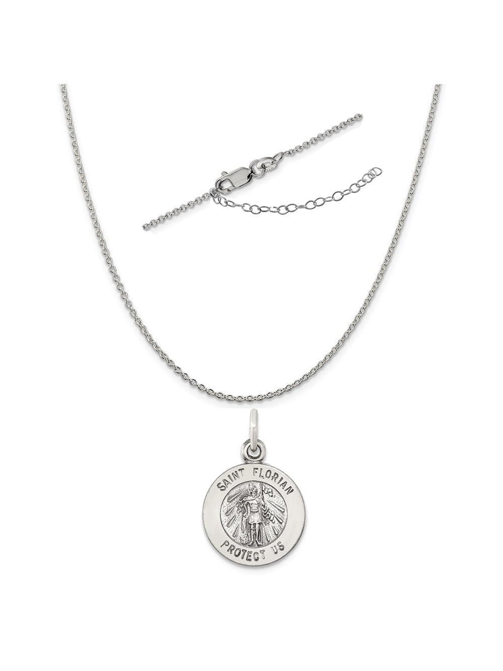 Sterling Silver Antiqued Saint Florian Medal Charm on an Adjustable Chain Necklace Sterling Silver Antiqued Saint Florian Medal Charm on an Adjustable Chain Necklace