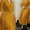 thumbnail image 2 of AURA Women’s Pleated Midi Dress Suit Collar High Waist Three Quarter Sleeve Solid Color S XXXL, 2 of 7