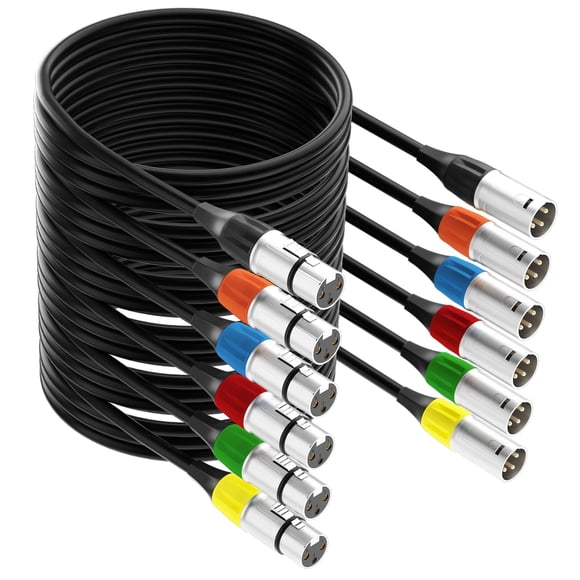 tisino XLR to XLR Microphone Cable, 6-Pack Multi-Colored XLR Male to Female Mic Cable with 3-Pin XLR Connector Balanced XLR Cable