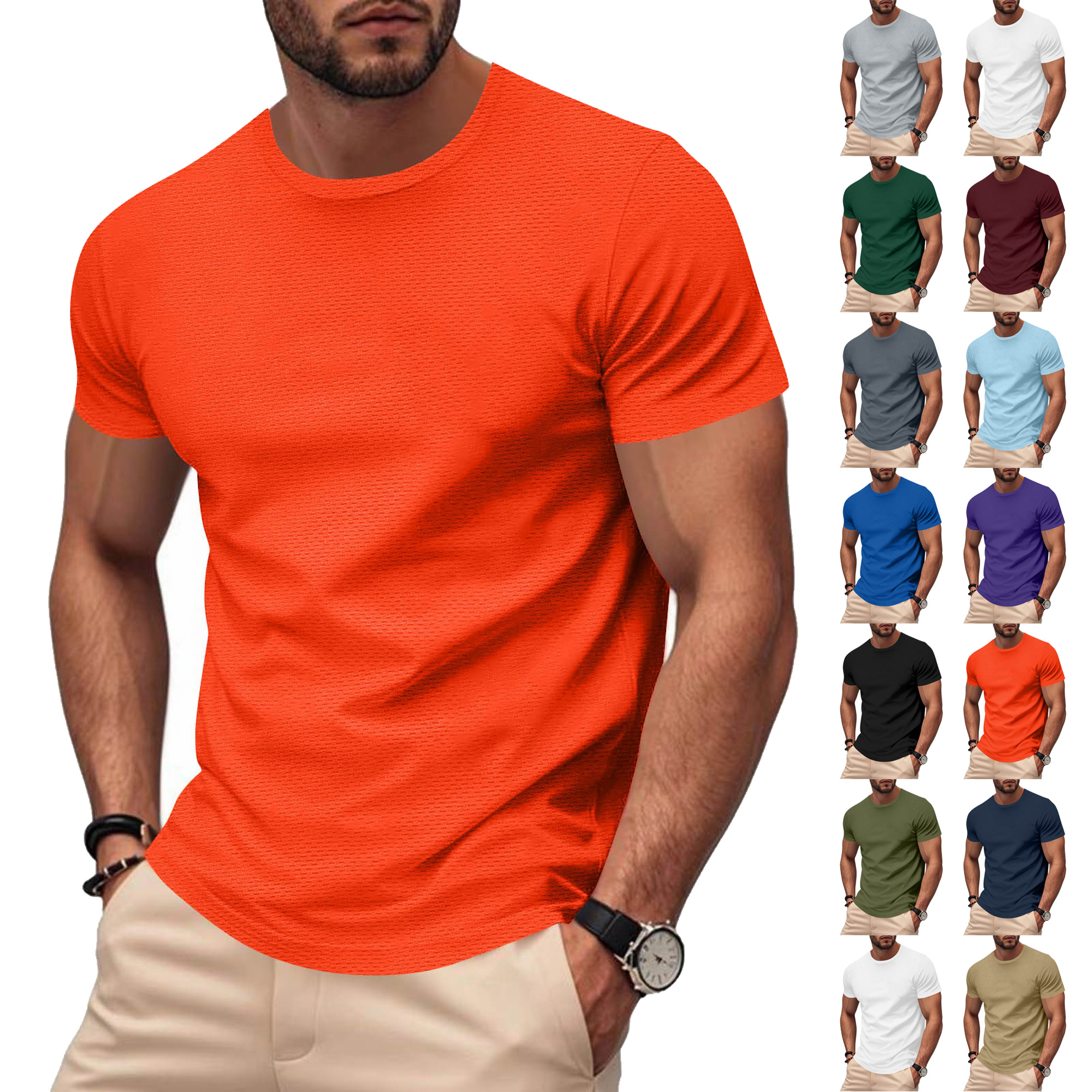 Xunlbb Mens Shirt Men'S Clothing Under $10 Fashionable Men's Solid Color Short Sleeved Mesh Breathable Tight Fitting T-shirt, M-3XL
