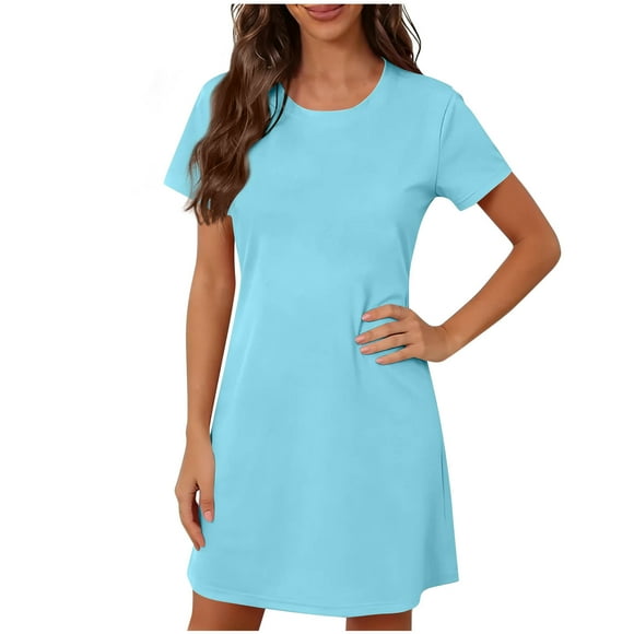 Fsgntruao Summer Dresses for Women Short Sleeve V-Neck Casual Sundresses T-Shirt Dress Fashion Beach Vacation Clothes S-2XL