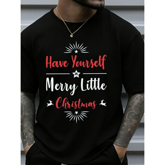 Have Yourself a Merry Christmas Christmas plain t shirts men's 180G 100% Cotton black Hip-hop street style elegant humor Christmas crew Christmas beach glitter beach elegant glitter humor Christmas
