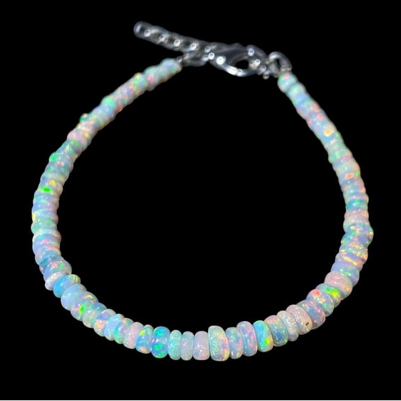 Ethiopian Natural Opal Bead Bracelet: Handmade Gemstone Jewelry 7 Inch Bracelet