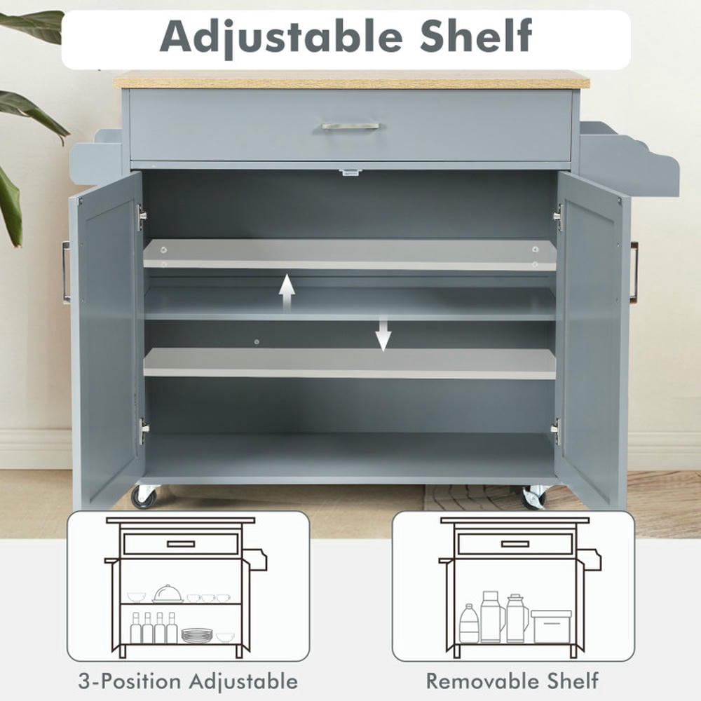 Topcobe Rolling Kitchen Island Cart with Towel and Spice Rack, Portable Kitchen Island, Kitchen Carts on Wheels with Storage, Gray