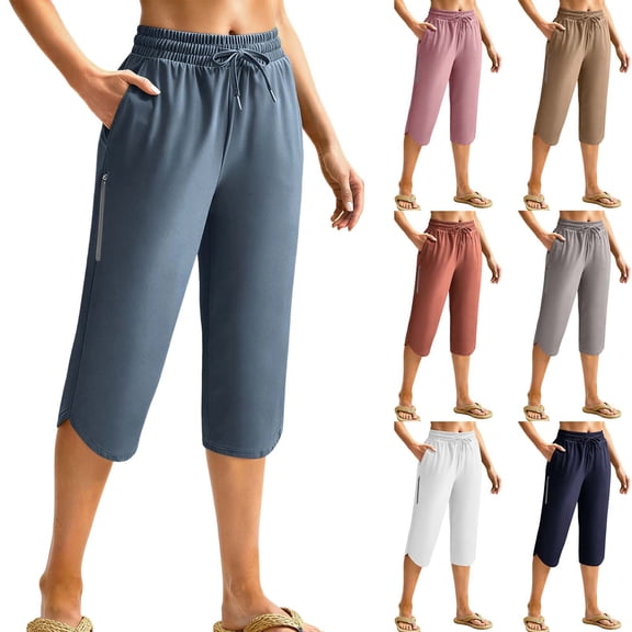 Tqcoqu Womens Running Jogging Hiking Capri Pants with Zipper Pockets Lightweight Quick Dry Below The Knee Capris,Pink,Women's S-XXXL