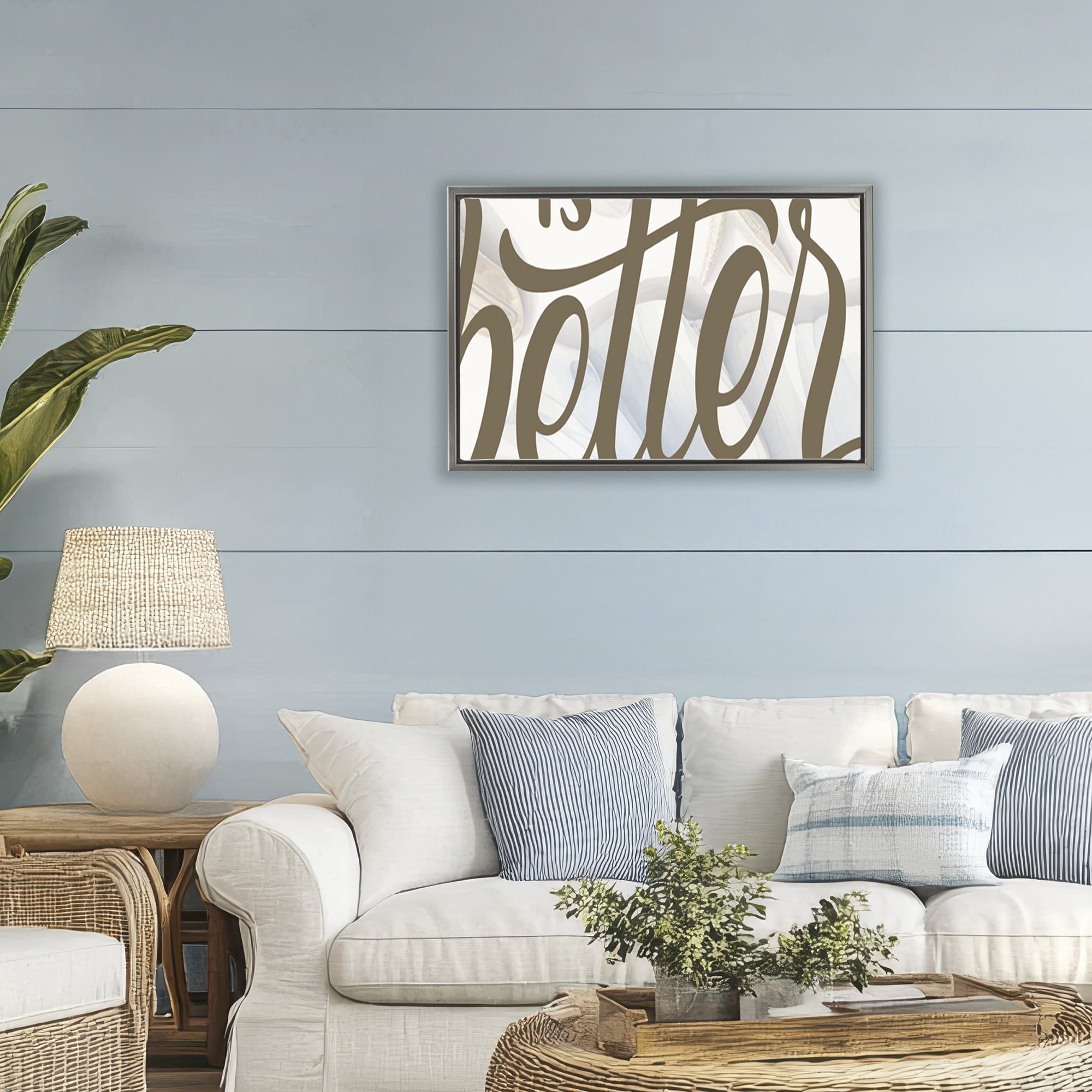 Stupell Industries Better At Beach Seashells Gray Framed Floater Canvas Wall Art, design by Kim Allen