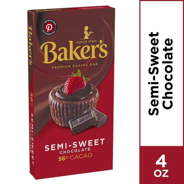 Baker's Premium Baking Chocolate Bar, SemiSweet 56 Cacao, 4 oz Box