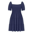 thumbnail image 4 of gakvbuo summer dresses for women 2024 vacation trendy Women's Summer Mini Dresses Round Neck Casual Smocked Puff Sleeve Cute Short Dress With Pockets, 4 of 6