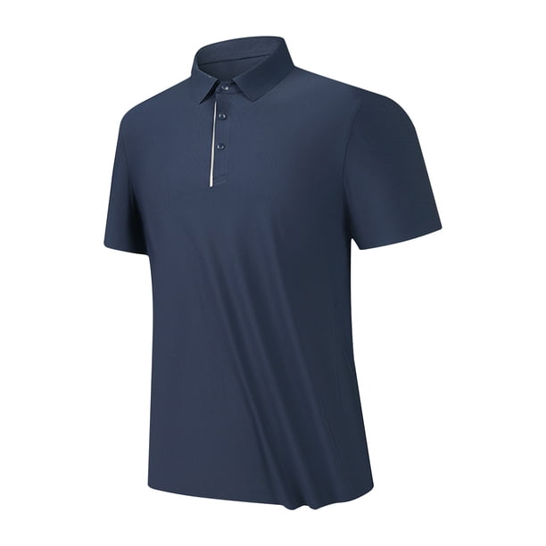 Playera Elvqul Hombre Economicas Liso Manga Corta Azul Oscuro Solapa