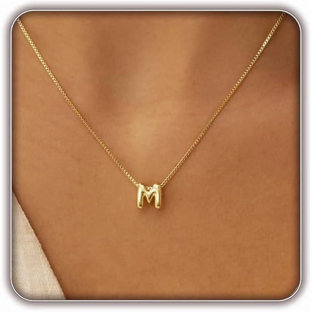 Chenchen Bubble Gold Letter Necklace for Women, 14k Gold Plated Balloon Initial Necklace, Dainty Gold Necklace for Women, Personalized Bubble Pendant Name Necklace, Fashion Accessories Trendy Jewelry