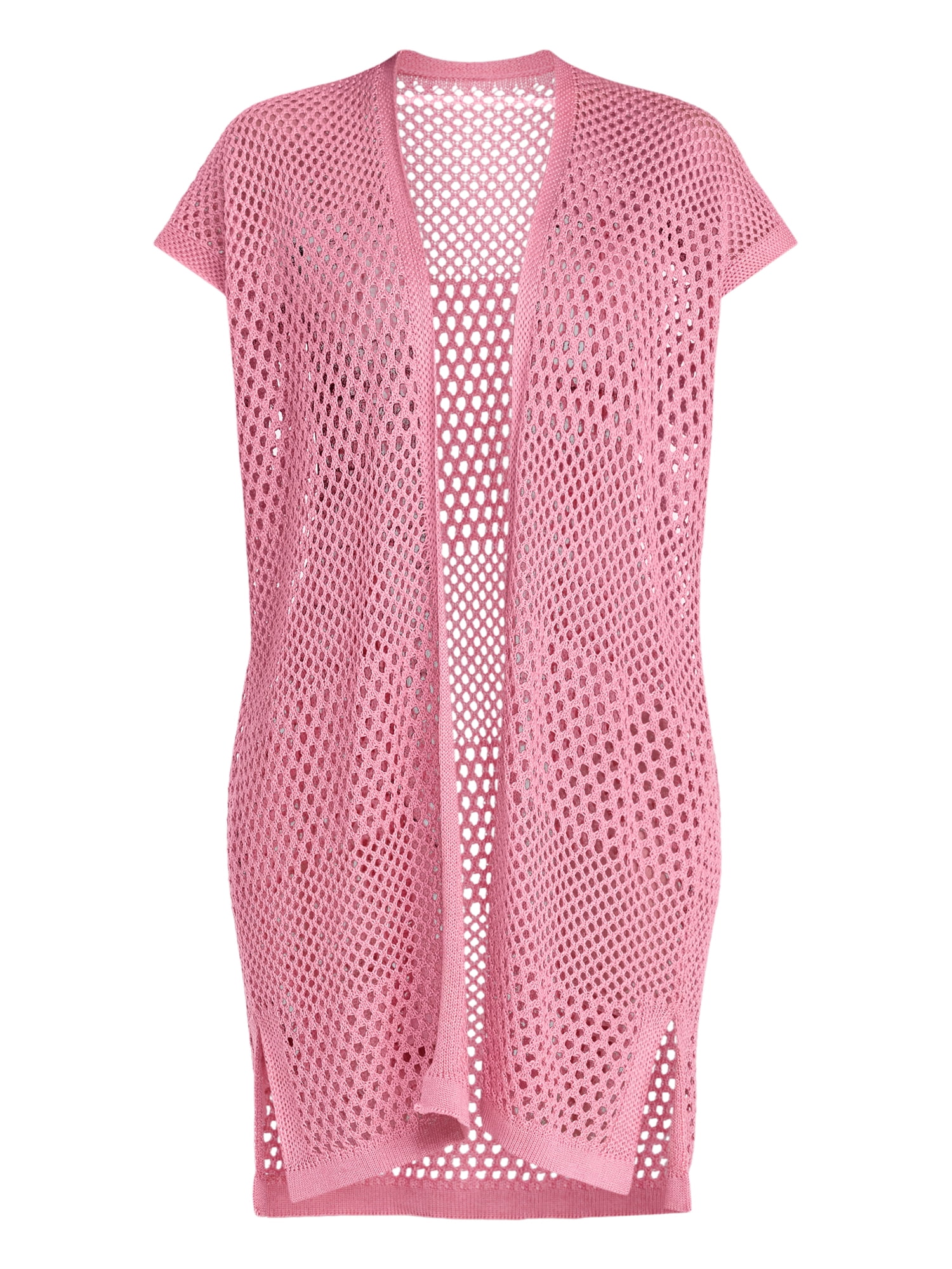 Time and Tru Women's Openwork Knit Coverup, Size L/XL, Pink Pottery